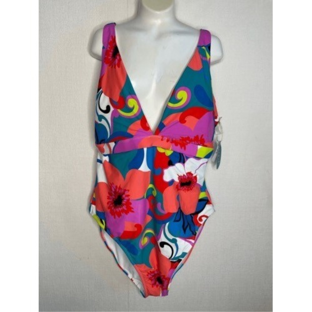 NWT Munah Pink/Blue Floral Summery Beachy One Piece Swimsuit Women XXL China